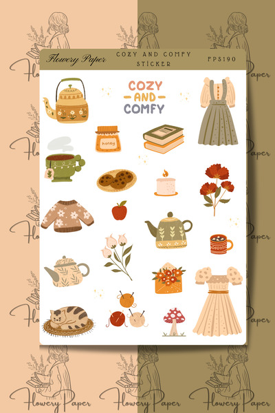 Flowery Paper Cozy And Comfy Sticker Sayfası- Defter ,Ajanda , Journal,Scrapb...