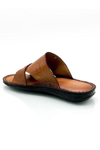 Moda Lalin Genuine Real Leather Men's Slippers Lightweight Slippers Leather 3D Tan 1