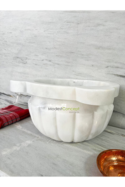 Modestmar Doğal Beyaz Mermer Kurna, Kavun dilimli urna, Banyo Kurnası, Kavun ...