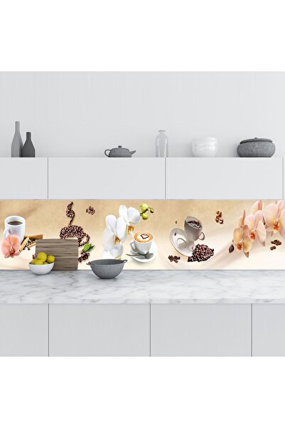 StickerArt Mutfak Tezgah Arası Folyo Fayans Kaplama Folyosu Orkide Kahve