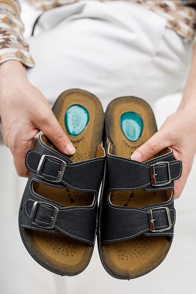 Moda Anna Πόρπη με διπλή ζώνη Heel Spur Soft Gel Πόρπη σόλας Daily Home Παντόφλες Μαύρες