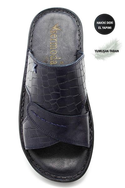 Moda Anna Γνήσιο Γνήσιο Δερμάτινο Ανδρικές Παντόφλες Ελαφρύ Δερμάτινο 3D Navy Blue