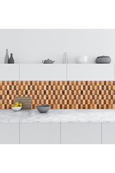 StickerArt Mutfak Tezgah Arası Folyo Fayans Kaplama Folyosu Kare Ahşap