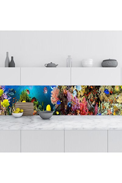 StickerArt Mutfak Tezgah Arası Folyo Fayans Kaplama Folyosu Deniz Mercanları