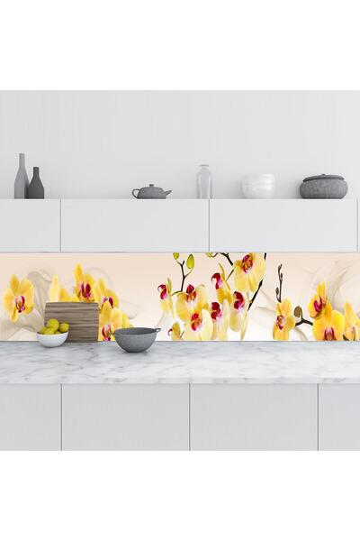 StickerArt Mutfak Tezgah Arası Folyo Fayans Kaplama Folyosu Sarı Orkide
