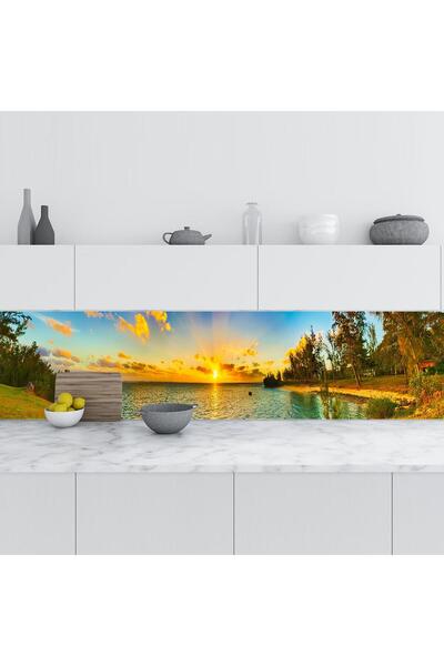 StickerArt Mutfak Tezgah Arası Folyo Fayans Kaplama Folyosu Gün Batımı Kıyı