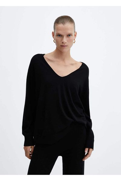 MANGO Woman Pulover subțire din tricot cu decolteu în V