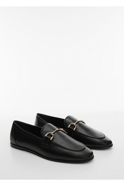 MANGO Woman Loafer din piele - Detaliat metalic