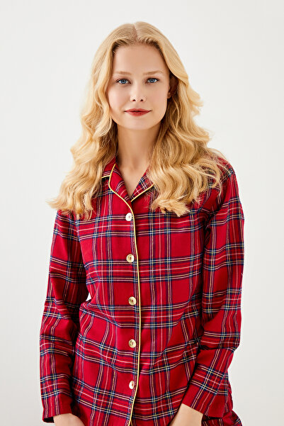 ENNA MODA Yeni Sezon 100% Viscose Dokuma Kumaş Premium Pijama Takımı, Ekose Pijama Takımı