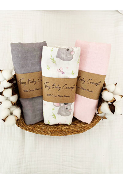 Tinybabyconcept Soft Organic 100% Cotton Multi-Purpose Muslin Baby Blanket Set of 3 90x100 cm Muslin Cloth Blanket