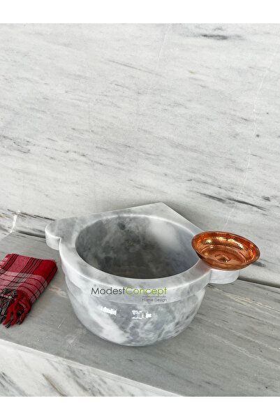 Modestmar Doğal Gri Mermer Köşe Kurna, Banyo Kurnası, Mermer Köşe Kurna