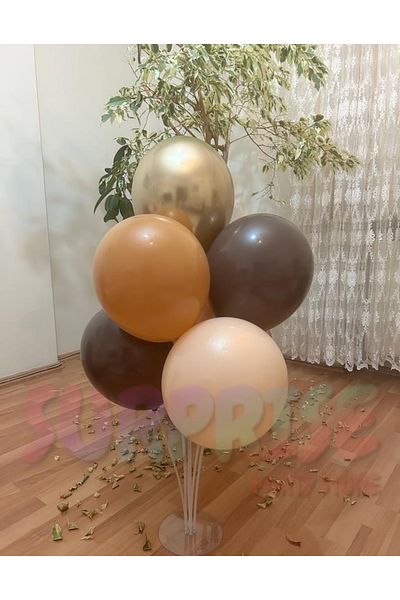 SURPRISE PARTY STORE Caramel Chocolate Salmon Chrome Gold Balloon Set with Balloon Stand Birthday Ornament Special