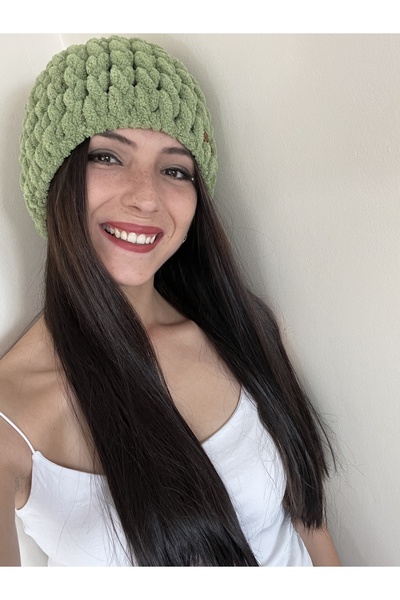 AidaAstrid Puffy Beanie Winter Hand Knitted Hat Twist Model Flat Hat
