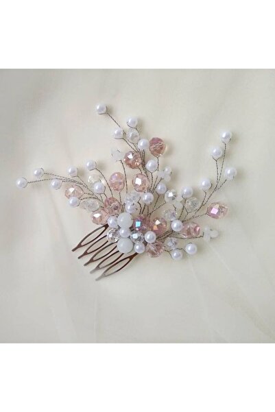 ecrin tuhafiye hobi İncili ve Şefaf Boncuklu Taraklı Gelin Saç Tokası