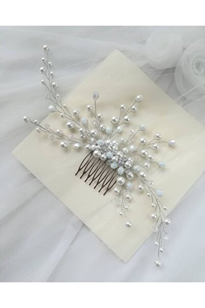 ecrin tuhafiye hobi İncili ve Şefaf Boncuklu Taraklı Gelin Saç Tokası