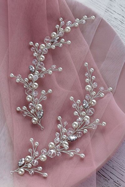 ecrin tuhafiye hobi 2li Şefaf Boncuklu Taraklı Gelin Saç Tokası