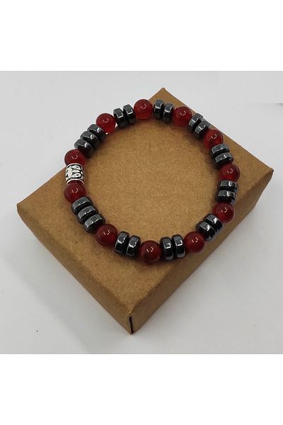 ByKolyeucum 8 MM Natural Agate and Hematite Stone Zodiac Energy Bracelet
