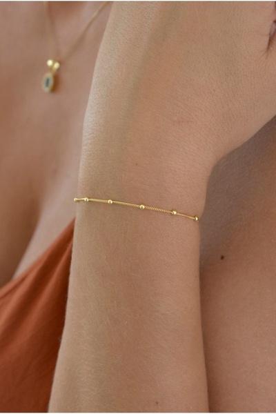 LİNOVE JEWELLERY Gümüş Toplu Bileklik, 925 Ayar Gümüş Üzeri Altın Kaplama Top...