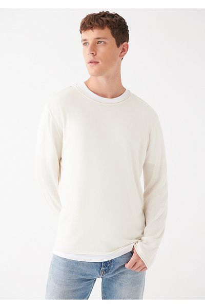Mavi Weißer Pullover mit Rundhalsausschnitt, reguläre Passform / normaler Schnitt 0710022-70054