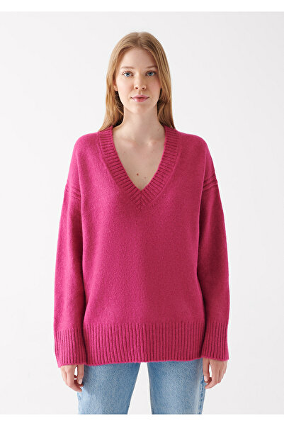 Mavi V Yaka Pembe Kazak Oversize / Geniş Kesim 1710123-82335