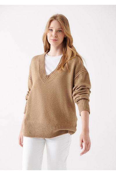 Mavi V Neck Brown Sweater Oversize / Wide Cut 1710123-82337