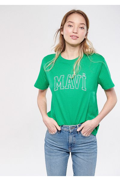Mavi Tricou verde imprimat cu sigla, cu croiala larga 1611359-71704