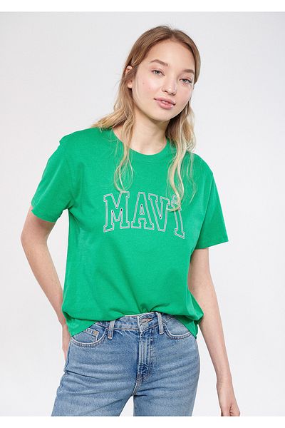 Mavi Tricou verde imprimat cu sigla, cu croiala larga 1611359-71704