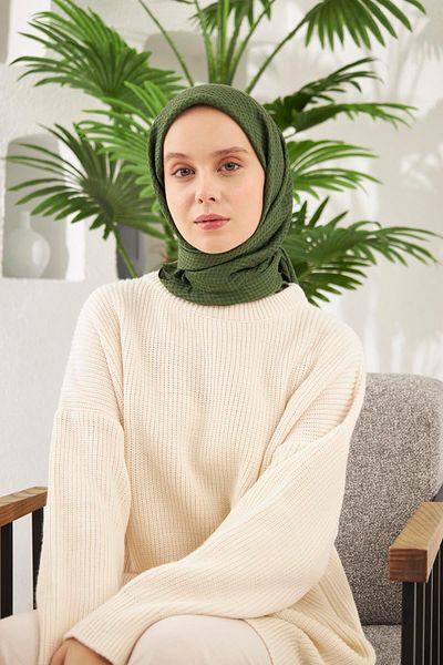 Şalland Houndstooth Pattern Jacquard Scarf Grass Green