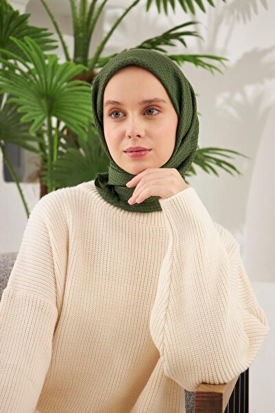 Şalland Houndstooth Pattern Jacquard Scarf Grass Green