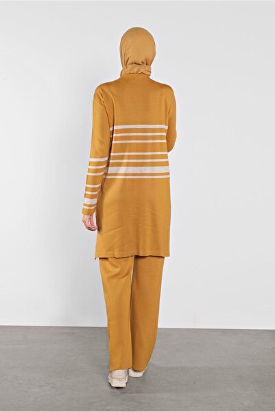 TRENDTESETTÜR Women's Orange (MUSTARD) Striped Double Suit 1202