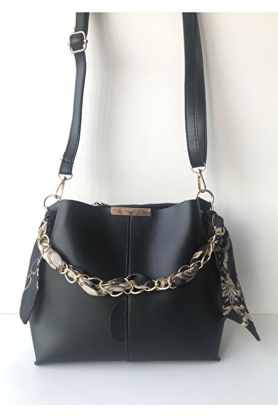 ÇAKIL COLLECTİON Жіночий чорний шарф ланцюжок аксесуар м'яка шкіра 3 секції рука рука і плече сумка