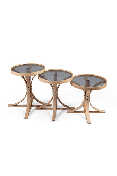 Eymense Palm Meşe Füme Camlı Zigon Sehpa