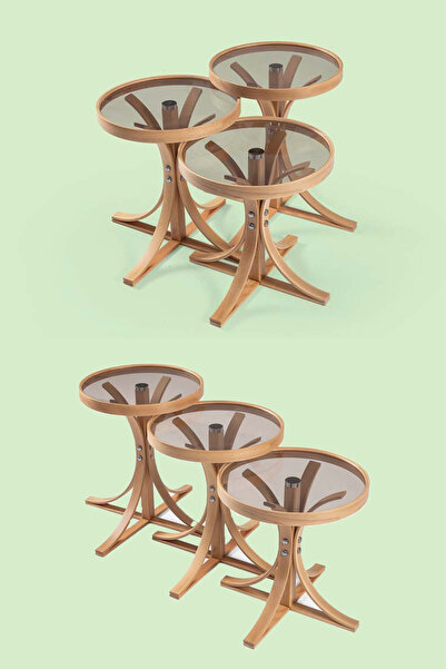 Eymense Palm Meşe Füme Camlı Zigon Sehpa