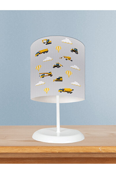 MASAL ODAM BEBEK VE ÇOCUK ODASI İş Makinalı Gri Yol Desenli Abajur