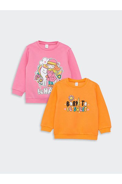 LC Waikiki LCW baby Crew Neck Long Sleeve Printed Baby Girl Sweatshirt 2-pack