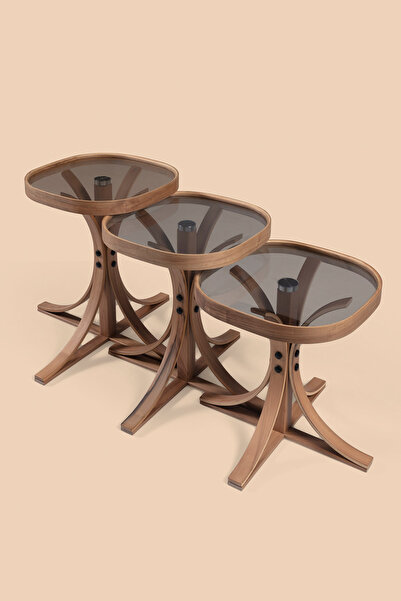 Eymense Mango Ceviz Füme Camlı Zigon Sehpa