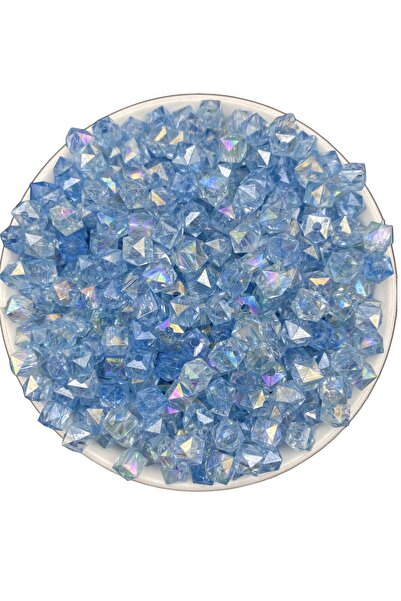 Hedef Bijuteri 50gr 8mm Janjanlı Açık Mavi Renk Küp,kübik Model Akrilik Boncu...