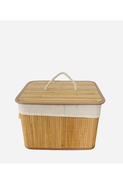 Senin Dükkanın 35*25*25 cm Πτυσσόμενο καλάθι οργάνωσης μπαμπού - Πολλαπλών χρήσεων με καπάκι (Ykt)