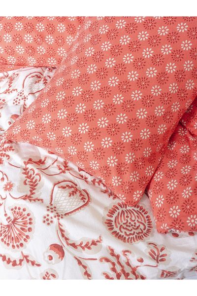 Cotton Box FLANEL Duvet Cover Set FLOWERLAND RED SINGLE PERSON