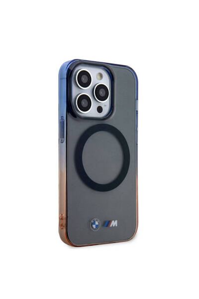 BMW iPhone 15 Pro Uyumlu Kılıf BMW Magsafe Şarjlı Transparan Renkli Çerçeveli Lisanslı Kapak Gri
