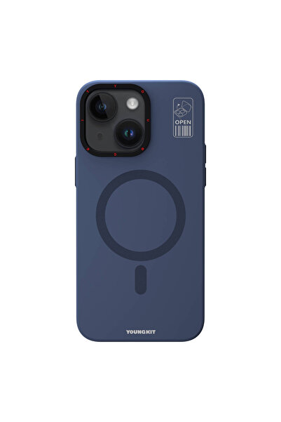 Youngkit iPhone 15 Uyumlu Kılıf Magsafe Şarj Özellikli Standlı YoungKit Hermit Bracket Serisi Kapak Mavi