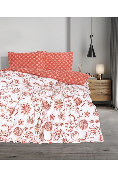 Cotton Box FLANEL Duvet Cover Set FLOWERLAND RED SINGLE PERSON