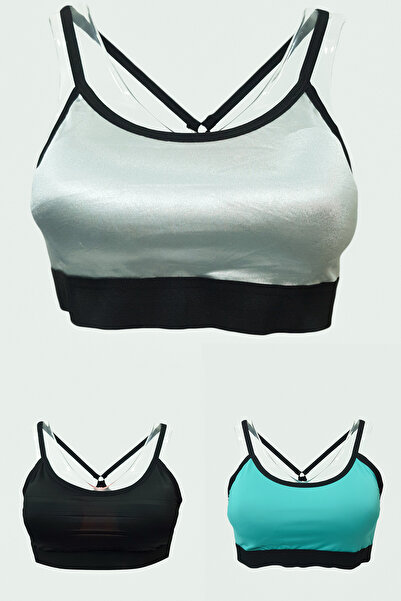 Ebsumu حمالات رياضية نسائية 3 قطع باللون الفيروزي والفضي والأسود