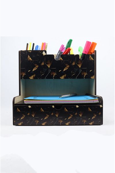kutuTR Wooden Vi?p Notpa Desktop Pen Holder Organizer Assembled Black