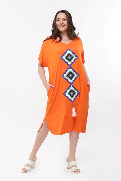 Ebsumu Γυναικείο Πλεκτό Πορτοκαλί Φόρεμα Plus Size
