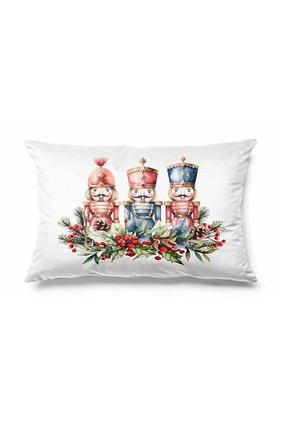 Pilloveland Rectangular Nutcracker Patterned Double Sided Printed Suede Throw Pillow Cover New Year - Christmas