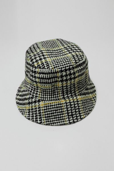 Ebsumu Women's Stamp Plaid Fisherman Bucket Yellow Hat