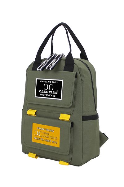 Case Club Χακί Πράσινη Σχολική Τσάντα Unisex Αδιάβροχη Υφασμάτινη Πλαϊνή Τσέπη
