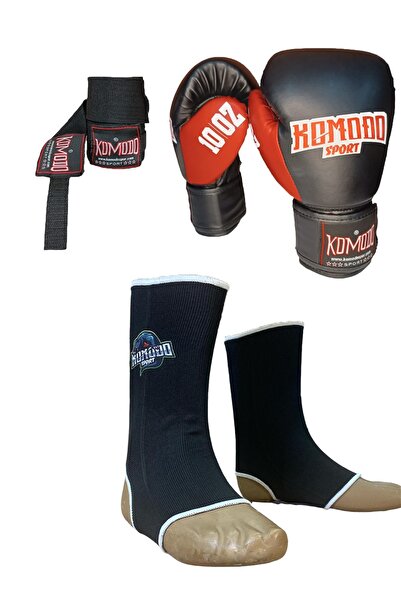 KOMODO SPORT Boks Eldiveni 10 Oz/Kick Boks,Muay Thai Ayak Bilek Çorap/3,5 Metre Boks Bandajı 3 lü Set