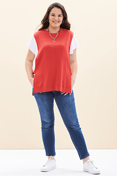 EVEN plus size Nar Çiçeği Yanı Tokalı Büyük Beden Süveter